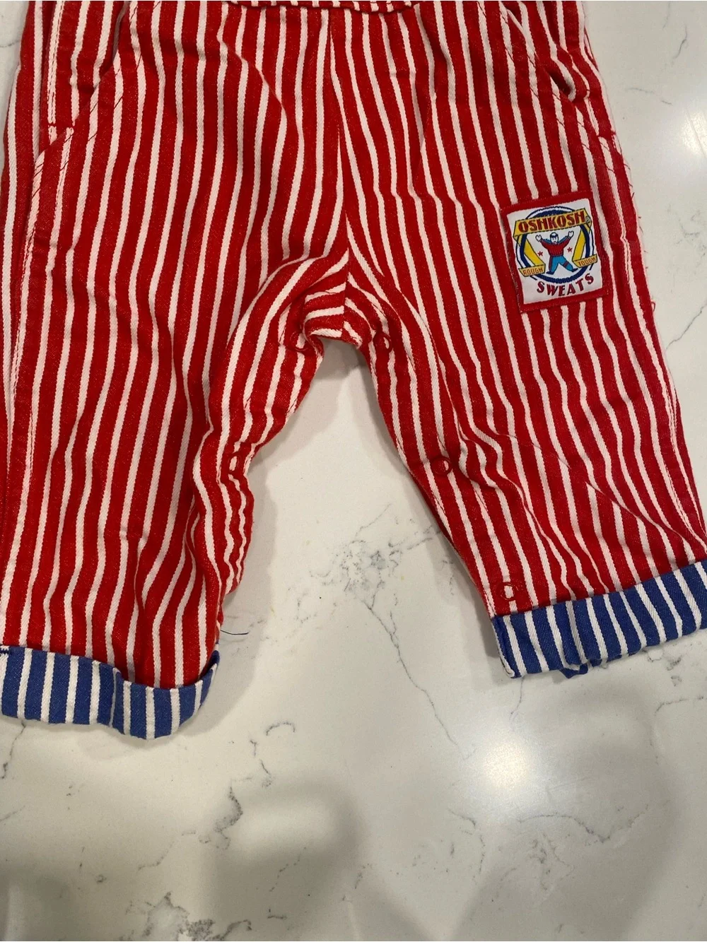 Vintage OshKosh B'gosh red, white striped 100% cotton overalls made in USA 12mo